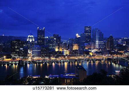USA, Pennsylvania, Pittsburgh, Night skyline View Large Photo Image Stock Image - USA, Pennsylvania, Pittsburgh, Night skyline. Fotosearch