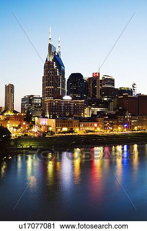 Stock Image - USA, Tennessee, Nashville, Evening skyline. Fotosearch