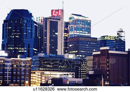 Stock Photograph - USA, Tennessee, Nashville, Evening skyline. Fotosearch