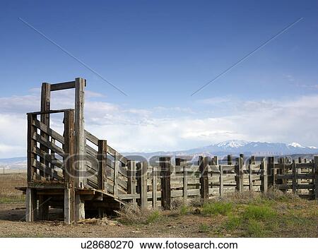 Stock Image - USA, Utah, Wooden fence on ranch. Fotosearch