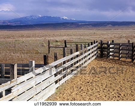 Stock Photo - USA, Utah, Wooden fence on ranch. Fotosearch