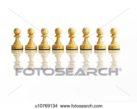 Picture - Wooden chess pawns in a row, studio shot. Fotosearch