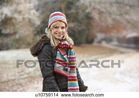Picture - Couple On Romantic Winter Walk Through Frosty Landscape. Fotosearch