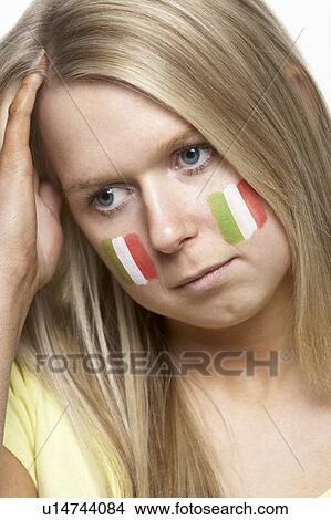 Disappointed Young Female Sports Fan With Italian Flag Painted On Face View Large Photo Image Picture - Disappointed Young Female Sports Fan With Italian Flag Painted On Face. Fotosearch