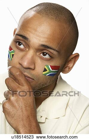 Disappointed Young Male Sports Fan With South African Flag Painted On Face View Large Photo Image Stock Image - Disappointed Young Male Sports Fan With South African Flag Painted On Face. Fotosearch