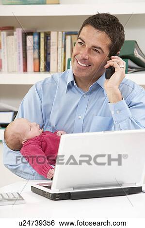 Father With Newborn Baby Working From Home Using Laptop View Large Photo Image Stock Photograph - Father With Newborn Baby Working From Home Using Laptop. Fotosearch