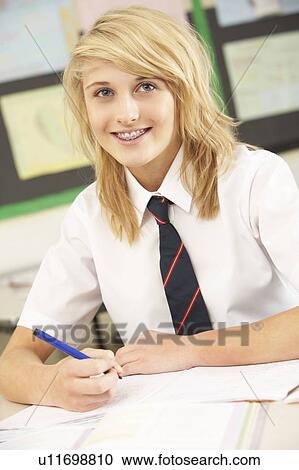 Female Teenage Student Studying In Classroom View Large Photo Image Stock Image - Female Teenage Student Studying In Classroom. Fotosearch