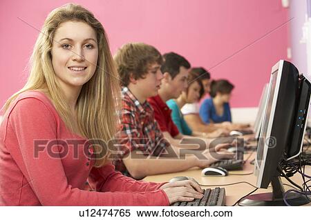 Teenage Students In IT Class Using Computers In Classroom View Large Photo Image Stock Photography - Teenage Students In IT Class Using Computers In Classroom. Fotosearch