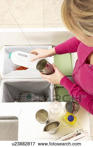 Woman Recyling Waste At Home View Large Photo Image Stock Photo - Woman Recyling Waste At Home. Fotosearch