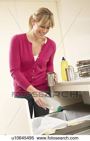 Woman Recyling Waste At Home View Large Photo Image Stock Photography - Woman Recyling Waste At Home. Fotosearch