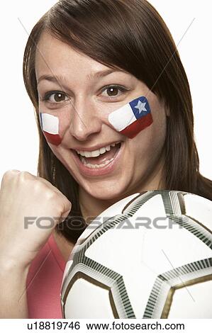 Young Female Football Fan With Chilean Flag Painted On Face View Large Photo Image Stock Photograph - Young Female Football Fan With Chilean Flag Painted On Face. Fotosearch