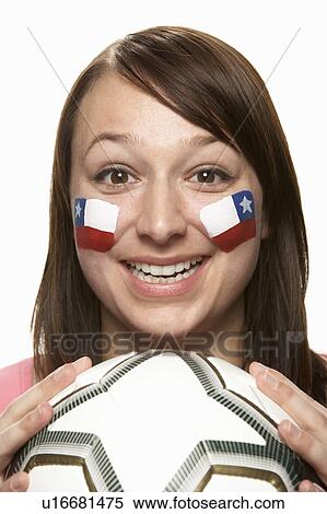 Young Female Football Fan With Chilean Flag Painted On Face View Large Photo Image Stock Photography - Young Female Football Fan With Chilean Flag Painted On Face. Fotosearch
