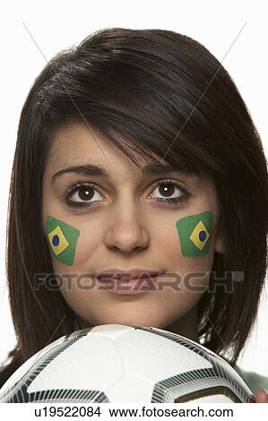Young Female Football Fan With Brazilian Flag Painted On Face View Large Photo Image Picture - Young Female Football Fan With Brazilian Flag Painted On Face. Fotosearch