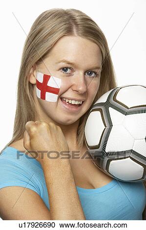 Young Female Football Fan With St Georges Flag Painted On Face View Large Photo Image Stock Image - Young Female Football Fan With St Georges Flag Painted On Face. Fotosearch