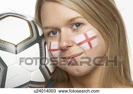Young Female Football Fan With St Georges Flag Painted On Face View Large Photo Image Stock Image - Young Female Football Fan With St Georges Flag Painted On Face. Fotosearch