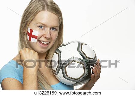 Young Female Football Fan With St Georges Flag Painted On Face View Large Photo Image Stock Photo - Young Female Football Fan With St Georges Flag Painted On Face. Fotosearch