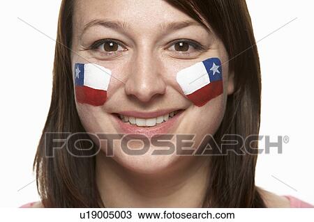 Young Female Sports Fan With Chilean Flag Painted On Face View Large Photo Image Stock Image - Young Female Sports Fan With Chilean Flag Painted On Face. Fotosearch