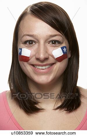 Young Female Sports Fan With Chilean Flag Painted On Face View Large Photo Image Stock Photo - Young Female Sports Fan With Chilean Flag Painted On Face. Fotosearch