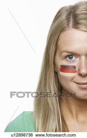 Young Female Sports Fan With German Flag Painted On Face View Large Photo Image Stock Photograph - Young Female Sports Fan With German Flag Painted On Face. Fotosearch
