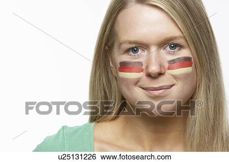 Young Female Sports Fan With German Flag Painted On Face View Large Photo Image Stock Photograph - Young Female Sports Fan With German Flag Painted On Face. Fotosearch