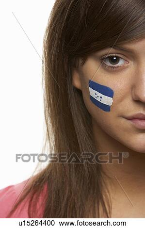 Young Female Sports Fan With Honduran Flag Painted On Face View Large Photo Image Stock Image - Young Female Sports Fan With Honduran Flag Painted On Face. Fotosearch