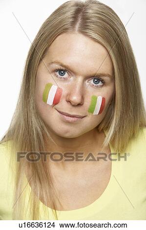Young Female Sports Fan With Italian Flag Painted On Face View Large Photo Image Picture - Young Female Sports Fan With Italian Flag Painted On Face. Fotosearch