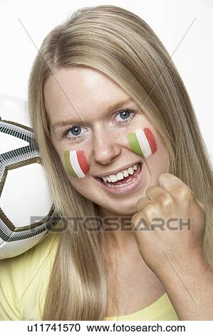 Young Female Sports Fan With Italian Flag Painted On Face View Large Photo Image Stock Image - Young Female Sports Fan With Italian Flag Painted On Face. Fotosearch