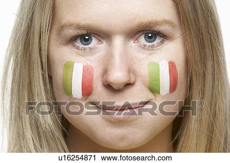 Young Female Sports Fan With Italian Flag Painted On Face View Large Photo Image Stock Image - Young Female Sports Fan With Italian Flag Painted On Face. Fotosearch