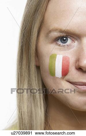 Young Female Sports Fan With Italian Flag Painted On Face View Large Photo Image Stock Image - Young Female Sports Fan With Italian Flag Painted On Face. Fotosearch