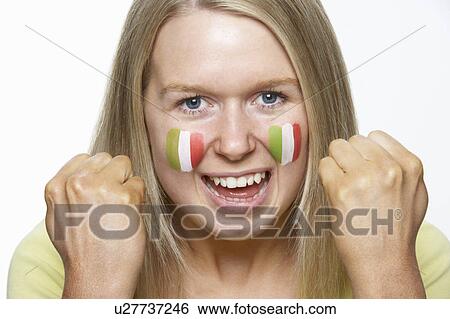 Young Female Sports Fan With Italian Flag Painted On Face View Large Photo Image Stock Photograph - Young Female Sports Fan With Italian Flag Painted On Face. Fotosearch