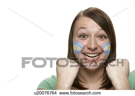 Young Female Sports Fan With Argentinian Flag Painted On Face View Large Photo Image Picture - Young Female Sports Fan With Argentinian Flag Painted On Face. Fotosearch