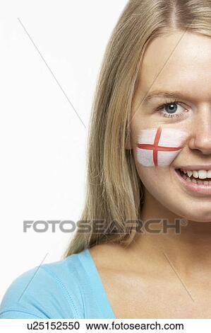 Young Female Sports Fan With St Georges Flag Painted On Face View Large Photo Image Stock Image - Young Female Sports Fan With St Georges Flag Painted On Face. Fotosearch