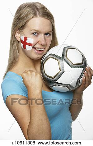 Young Female Sports Fan With St Georges Flag Painted On Face View Large Photo Image Stock Photo - Young Female Sports Fan With St Georges Flag Painted On Face. Fotosearch