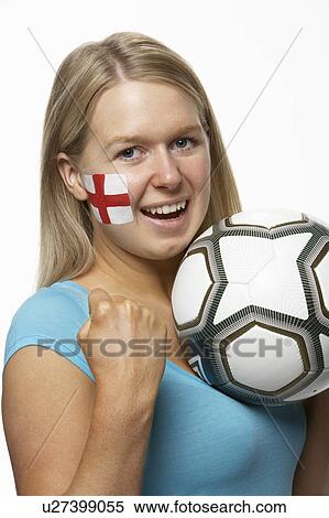 Young Female Sports Fan With St Georges Flag Painted On Face View Large Photo Image Stock Photography - Young Female Sports Fan With St Georges Flag Painted On Face. Fotosearch