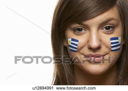 Young Female Sports Fan With Uruguayan Flag Painted On Face View Large Photo Image Stock Image - Young Female Sports Fan With Uruguayan Flag Painted On Face. Fotosearch
