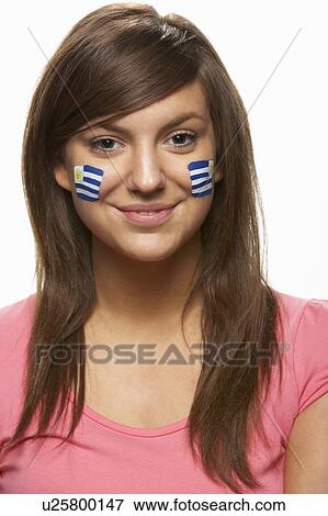 Young Female Sports Fan With Uruguayan Flag Painted On Face View Large Photo Image Stock Photo - Young Female Sports Fan With Uruguayan Flag Painted On Face. Fotosearch