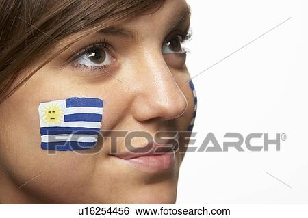 Young Female Sports Fan With Uruguayan Flag Painted On Face View Large Photo Image Stock Photograph - Young Female Sports Fan With Uruguayan Flag Painted On Face. Fotosearch