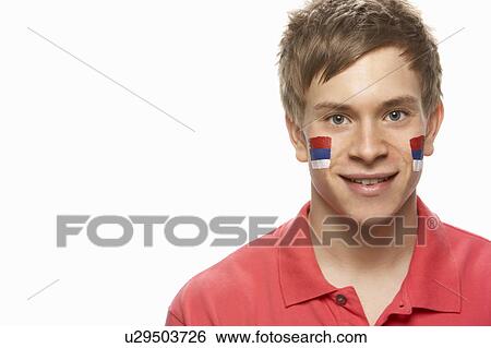 Young Male Sports Fan With Serbian Flag Painted On Face View Large Photo Image Stock Photograph - Young Male Sports Fan With Serbian Flag Painted On Face. Fotosearch