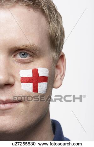 Young Male Sports Fan With St Georges Flag Painted On Face View Large Photo Image Stock Image - Young Male Sports Fan With St Georges Flag Painted On Face. Fotosearch