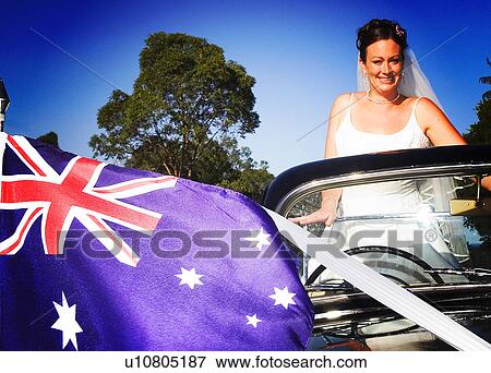 Australian bride in car View Large Photo Image Stock Photo - Australian bride in car. Fotosearch