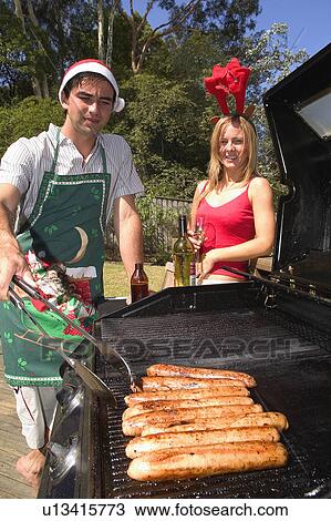 Stock Image - BBQ Christmas day. Fotosearch