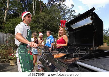 Stock Image - BBQ Christmas day. Fotosearch