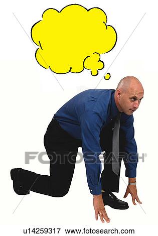 Stock Photo - Businessman starting a race thinking. Fotosearch