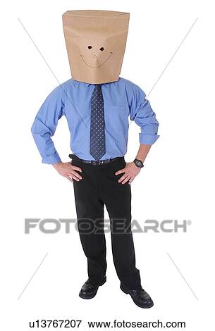 Businessman with a paper bag on his head View Large Photo Image Stock Photo - Businessman with a paper bag on his head. Fotosearch