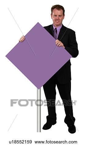 Stock Photo - Businessman with a square sign. Fotosearch