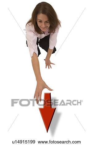 Stock Photo - Businesswoman reaching for an arrow. Fotosearch