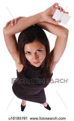 Businesswoman with a business card View Large Photo Image Stock Image - Businesswoman with a business card. Fotosearch