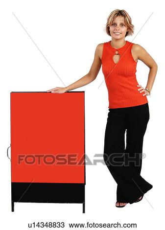 Businesswoman with a rectangle sign View Large Photo Image Stock Image - Businesswoman with a rectangle sign. Fotosearch