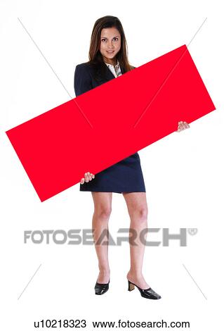 Stock Image - Businesswoman with a sign. Fotosearch