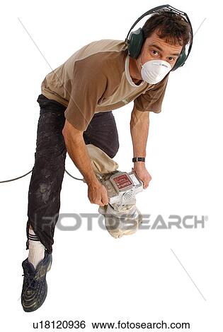 Stock Photograph - Floor sander technician. Fotosearch